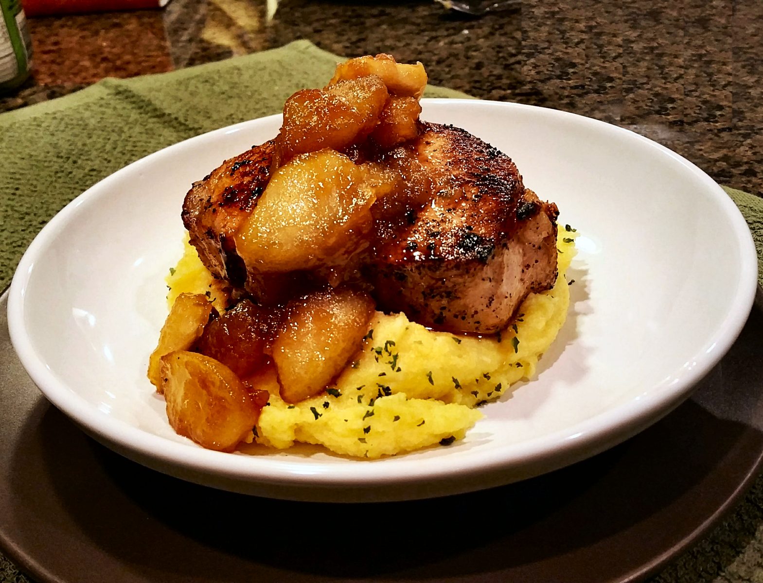 Cider Brined Pork Chops with Caramelized Apples Johnston's